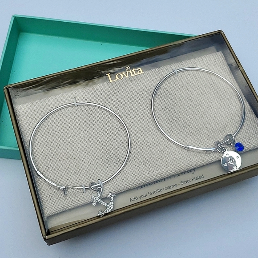 5 for $25! Lovita Silver Nautical Anchor Compass Expandable Charm Bracelet Set